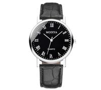 RORIOS Mens Watch Analog Quartz Digital/Roman Numerals/Triple Chronograph Watches with Leather Band Classic Casual Wristwatches Waterproof Black A