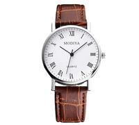 RORIOS Mens Watch Analog Quartz Digital/Roman Numerals/Triple Chronograph Watches with Leather Band Classic Casual Wristwatches Waterproof White and Brown A