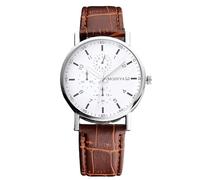 RORIOS Mens Watch Analog Quartz Digital/Roman Numerals/Triple Chronograph Watches with Leather Band Classic Casual Wristwatches Waterproof White and Brown B
