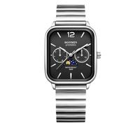 RORIOS Mens Watch Analog Quartz Dual Calendar Wristwatches Simple Business Dress Waterproof Watches with Stainless Steel & Rectangle Dial Black