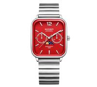 RORIOS Mens Watch Analog Quartz Dual Calendar Wristwatches Simple Business Dress Waterproof Watches with Stainless Steel & Rectangle Dial Red