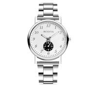 RORIOS Mens Watch Analog Quartz Single/Double/Triple Chronograph Classic Business Wristwatches Stainless Steel Band Waterproof Watch with Arabic/Roman Numerals White C
