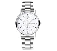 RORIOS Mens Watch Analog Quartz Single/Double/Triple Chronograph Classic Business Wristwatches Stainless Steel Band Waterproof Watch with Arabic/Roman Numerals White B