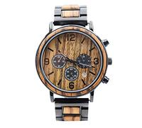 RORIOS Mens Watch Analog Quartz Watch with Multi-Functional Display Natural Sandalwood Lightweight Watches Military Wooden Mens Wristwatches