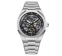 RORIOS Mens Watch Analog Quartz Watches with Stainless Steel Strap Skeleton Business Design Watches for Men（Silver