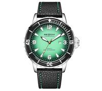 RORIOS Mens Watch Leather Analog Quartz Classic Numerals Men's Dress Wristwatch Waterproof Luminous Day Date Leather Watches for Men Green