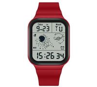 RORIOS Men's Watch Square Electronic Wrist Watch Multifunctional Digital Wristwatch 50M Waterproof Watch Utral Large HD Display Watch for Boy Rubber Strap Red
