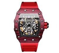 RORIOS Men's Watch Tonneau Punk Watch Automatic Mechanical Watch Self-Wind Silicone Watch for Men Fashion Sport Wristwatch Waterproof Luminous Watch Red