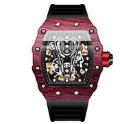 RORIOS Men's Watch Tonneau Punk Watch Automatic Mechanical Watch Self-Wind Silicone Watch for Men Fashion Sport Wristwatch Waterproof Luminous Watch Black red B