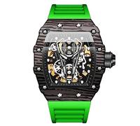 RORIOS Men's Watch Tonneau Punk Watch Automatic Mechanical Watch Self-Wind Silicone Watch for Men Fashion Sport Wristwatch Waterproof Luminous Watch Green