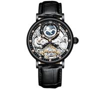 RORIOS Men's Watch Waterproof Mechanical Watches Skeleton Leather Strap Automatic Winder Classic Watch for Men, Black, Strap