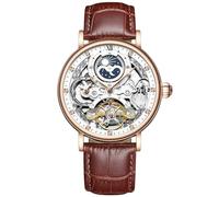 RORIOS Men's Watch Waterproof Mechanical Watches Skeleton Leather Strap Automatic Winder Classic Watch for Men, Brown, Strap