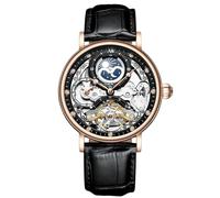 RORIOS Men's Watch Waterproof Mechanical Watches Skeleton Leather Strap Automatic Winder Classic Watch for Men, Rose Gold Black, Strap