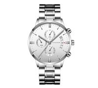 RORIOS Mens Watches Analog Quartz Chronograph Waterproof Men's Wristwatches Business Classic Elegant Dress Watch with Calendar Stainless Steel Strap for Men Silver
