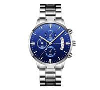 RORIOS Mens Watches Analog Quartz Chronograph Waterproof Men's Wristwatches Business Classic Elegant Dress Watch with Calendar Stainless Steel Strap for Men Blue Silver