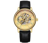 RORIOS Mens Watches Mechanical Skeleton Automatic Watch Luminous Watch with Leather Strap Self-Winding Wrist Watch