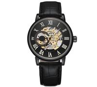 RORIOS Mens Watches Mechanical Skeleton Automatic Watch Luminous Watch with Leather Strap Self-Winding Wrist Watch