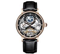 RORIOS Mens Watches Moon Phase Mechanical Watch with Leather Band Automatic Self-Winding Tourbillon Wristwatch Business Dress Watch for Men