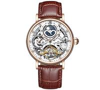 RORIOS Mens Watches Moon Phase Mechanical Watch with Leather Band Automatic Self-Winding Tourbillon Wristwatch Business Dress Watch for Men