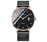 RORIOS Men's Watches Waterproof Analogue Quartz Watch for Men Casual Luminous Watch Simple Design Wristwatch Date Calendar Mesh Band Watch