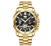 RORIOS Mens Watches Waterproof Analogue Vintage Chronograph Quartz Gents Watch Stain Steel Strap Daily Business Wrist Watch for Men with Date Luminous Function Gold