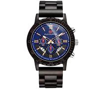 RORIOS Men's Watches with Luminous Wooden Watch Super Light Quartz Natural Watch with Calendar Watches, Ebony, Bracelet