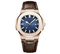 RORIOS Minimalist Wristwatch for Men Analogue Quartz Wrist Watch Date Calendar Luminous Watch Casual Stainless Steel Watch with Leather Strap Rosegold Blue