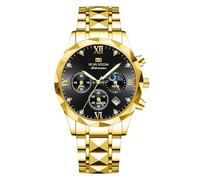 RORIOS Multifunctional Stainless Steel Wristwatch for Men Business Quartz Wrist Watch Luminous Analogue Watches Men's Chronograph Date Calendar Watch Gold B