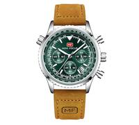 RORIOS Multifunctional Watches for Men Aeronautical Flight Chronograph Wristwatch Simple Quartz Wrist Watch Casual Stainless Steel with Leather Strap Green