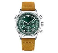 RORIOS Multifunctional Watches for Men Aeronautical Flight Chronograph Wristwatch Simple Quartz Wrist Watch Casual Stainless Steel with Leather Strap Green