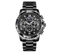 RORIOS Multifunctional Watches for Men Elegant Diamond Wristwatch Analogue Quartz Wrist Watch Stainless Steel Chronograph Watch Men's Fashion Watch Black