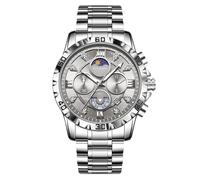 RORIOS Multifunctional Watches for Men Elegant Diamond Wristwatch Analogue Quartz Wrist Watch Stainless Steel Chronograph Watch Men's Fashion Watch Silver Grey