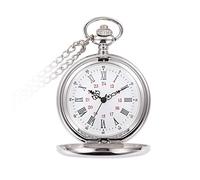 RORIOS Pocket Watch Vintage Steel Mens Womens Pocket Watches Smooth Case Arabic Numbers Modern Quartz Pocket Watch with Chain