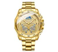 RORIOS Quartz Watch for Men Casual Stainless Steel Wristwatch Fashion Analogue Wrist Watch Luminous Date Calendar Watch Gold