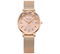 RORIOS Simple Casual Wristwatch for Women Analogue Quartz Watch Ladies Diamond Watches Rose Gold Mesh Strap Wrist Watch with Date Calendar Gold