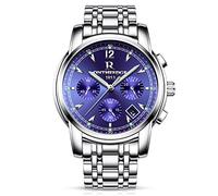 RORIOS Stainless Steel Watches Quartz Business Day Calendar Counts Chronograph Stopwatch Luminous Multifunctions Wrist Watch for Mens