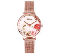 RORIOS Stylish Ladies Watches Beautiful Flower Diamond Face Stainless Steel Mesh Strap Analogue Quartz Women Watches Wristwatch Female Watches Wrist Watches