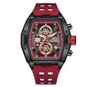 RORIOS Tonneau Watches for Men Fashion Multifunctional Watch Men's Analogue Quartz Wrist Watch Punk Chronograph Wristwatch with Silicone Strap Red