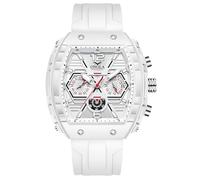 RORIOS Tonneau Wrist Watch for Men Stylish Casual Wristwatch Sport Analogue Quartz Watches with Silicone Strap Multifunctional Chronograph White