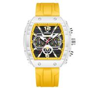 RORIOS Tonneau Wrist Watch for Men Stylish Casual Wristwatch Sport Analogue Quartz Watches with Silicone Strap Multifunctional Chronograph Yellow