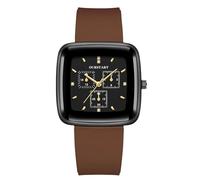 RORIOS Unisex Analog Quartz Chronograph Fashion Sport Square Watches with Silicone Strap Waterproof Wristwatch Classic for Men and Women Brown