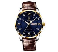 RORIOS Watches for Men Luminous Watch Analog Quartz Watch with Leather Band Classic Calendar Mens Watches Blue