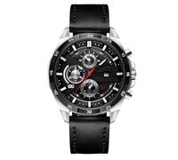 RORIOS Watches Men's Analog Quartz Calender Watch Waterproof Causal Sport Watch with Leather Strap&Stainless Steel Strap Luminous Pointer Wristwatches Black Silver