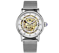 RORIOS Women Automatic Mechanical Watch Self-Winding Skeleton Dial Stainless Steel Strap Ladies Wristwatches