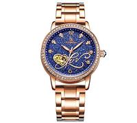 RORIOS Women Automatic Mechanical Watch Shining Starry Sky Luminous Simulated Diamond Dial Stainless Steel Strap Ladies Wristwatches