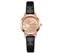 RORIOS Women Casual Watch Girls Analogue Quartz Wristwatch Black Leather Strap Watch Week Date Display Waterproof Wrist Watch Ladies Luminous Watch Rose Gold