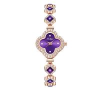 RORIOS Women Quartz Watch Four Leaf Clover Girls Watches Crystal Diamond Stainless Steel Bracelet Waterproof Wristwatch Analogue Display Fashion for Ladies Purple