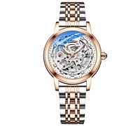 RORIOS Women Watches Automatic Self-Winding Watch with Leather Strap Tourbillon Mechanical Wristwatch Fashion Luminous Watch for Ladies Girls(Silver)