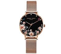RORIOS Women's Analogue Quartz Flower Dial Stainless Steel Mesh Bracelet Watches Watches, Black A, Bracelet