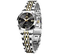 RORIOS Women's Analogue Quartz Wristwatch Classic Stainless Steel Watch Ladies Elegant Watch Luminous Date Calendar Watches Simple Vintage Wrist Watch Black